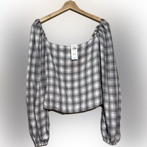 Abercrombie & Fitch Grey Plaid Long Sleeve Crop Top | Size Medium | NWT
